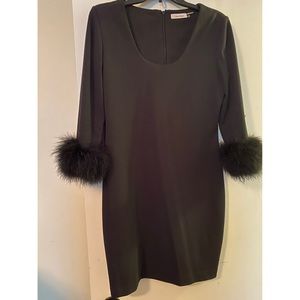 Calvin Klein Black Dress with fur